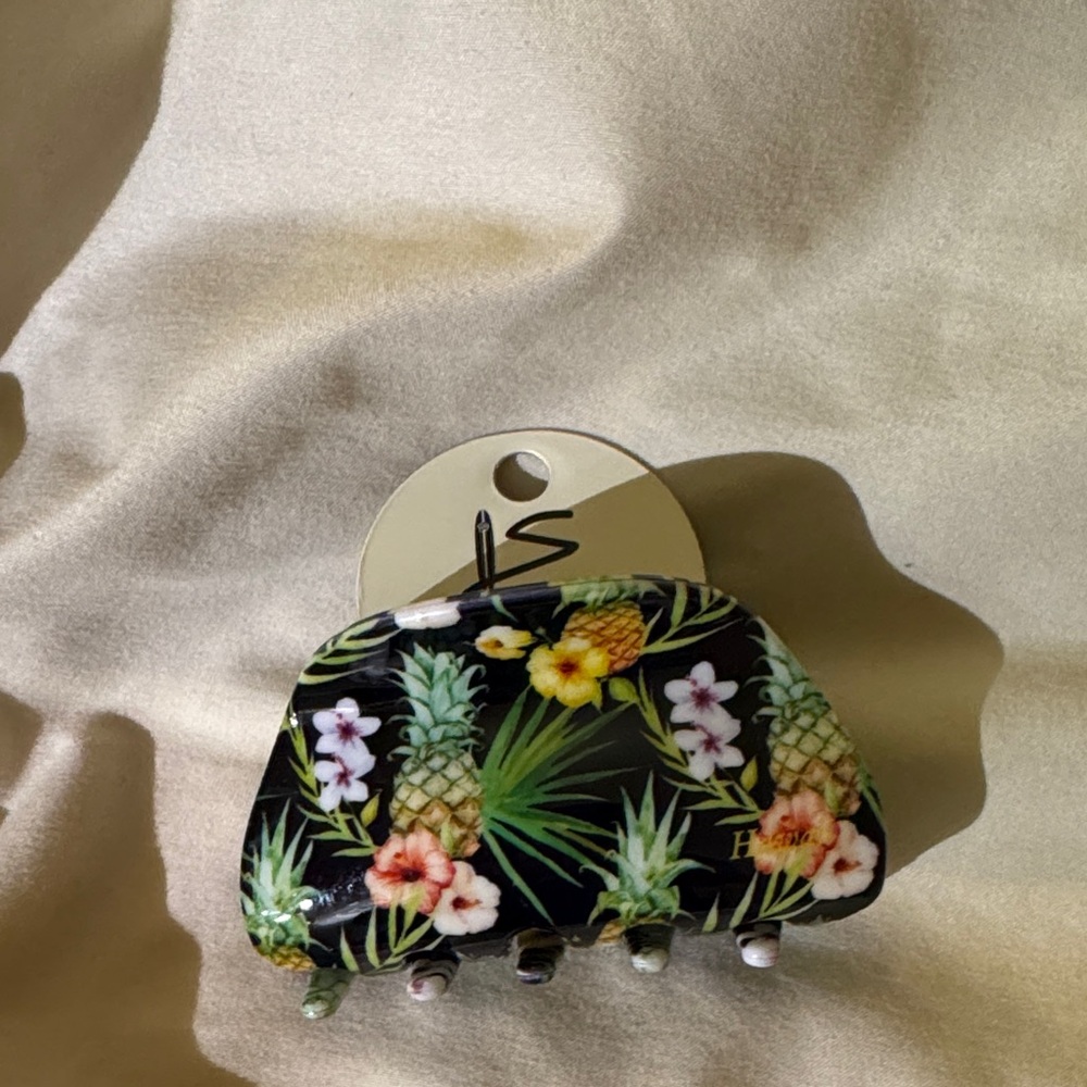 Tropical Pineapple Floral Hair Clip - Black